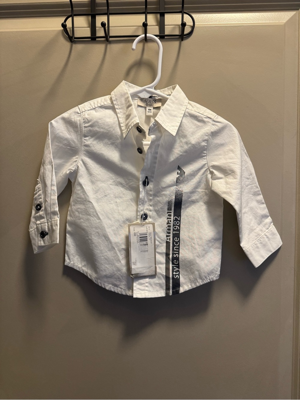 Giorgio Armani White Button-Down Shirt with Gray Graphic (6 month old)